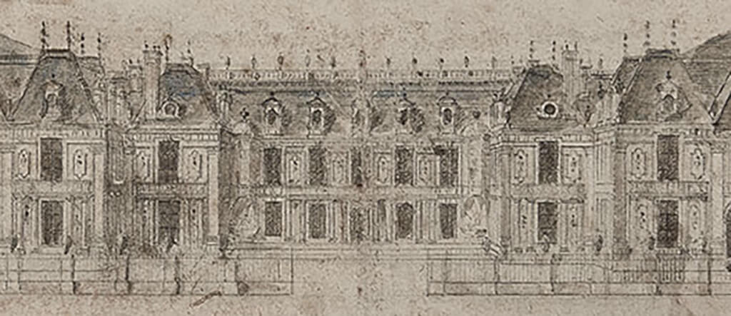 Visiteurs : devant la façade côté ville - Les carnets de Versailles